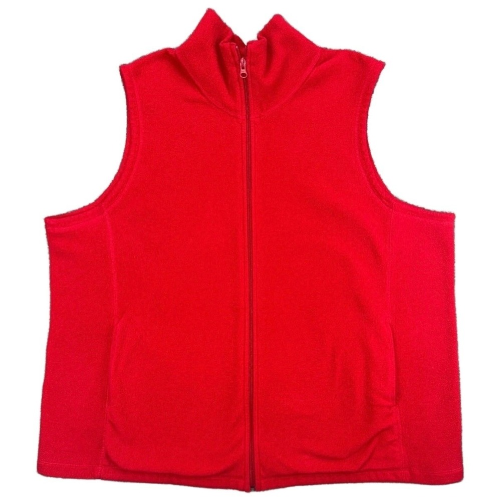 Lands' End Women's 2X 20W-22W Plus Red Fleece Sleeveless Vest Full Zip Mock Neck